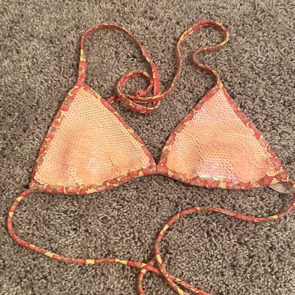 Pink sequin bikini top size medium Victoria’s Secret